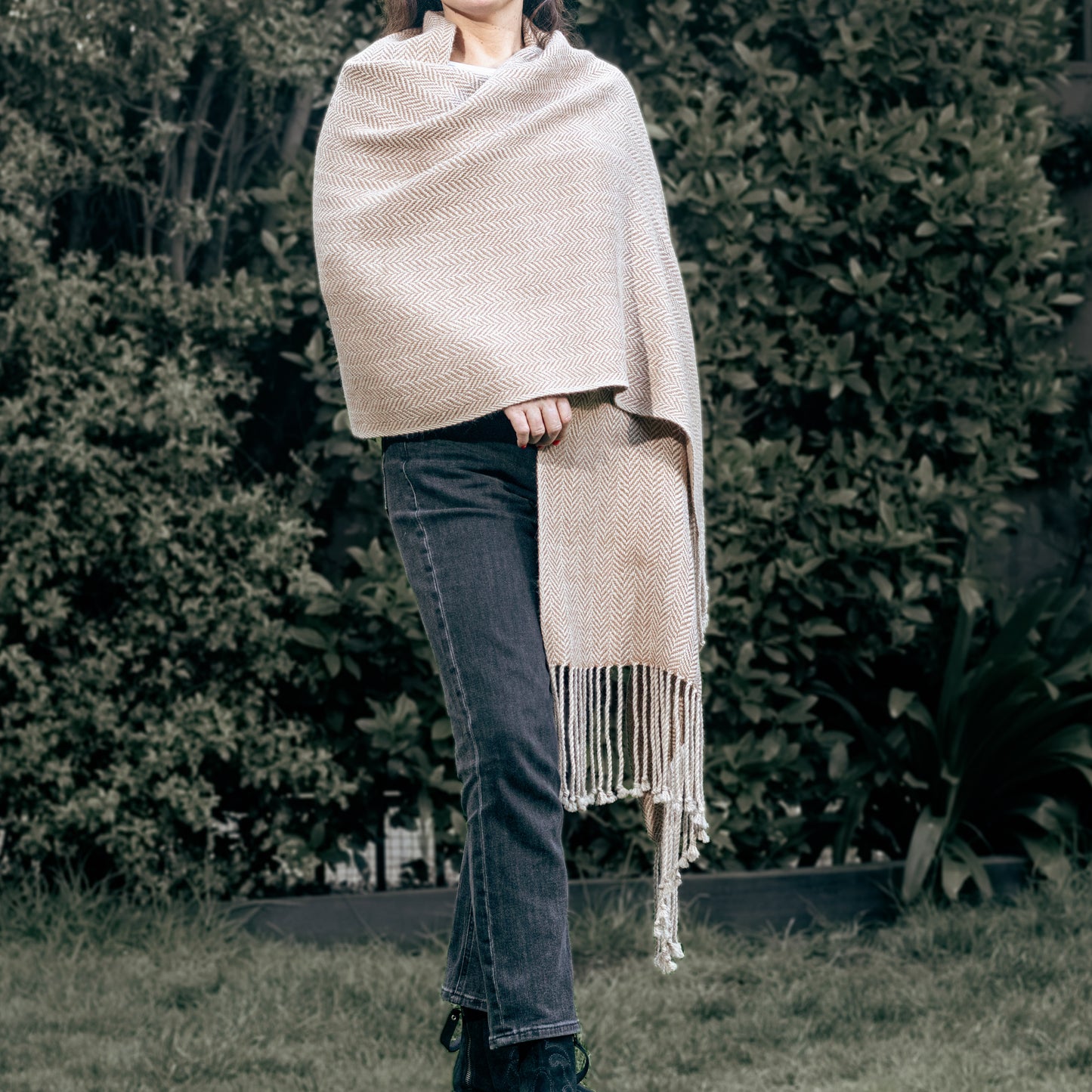 BROWN GEOMETRIC ALPACA SHAWL
