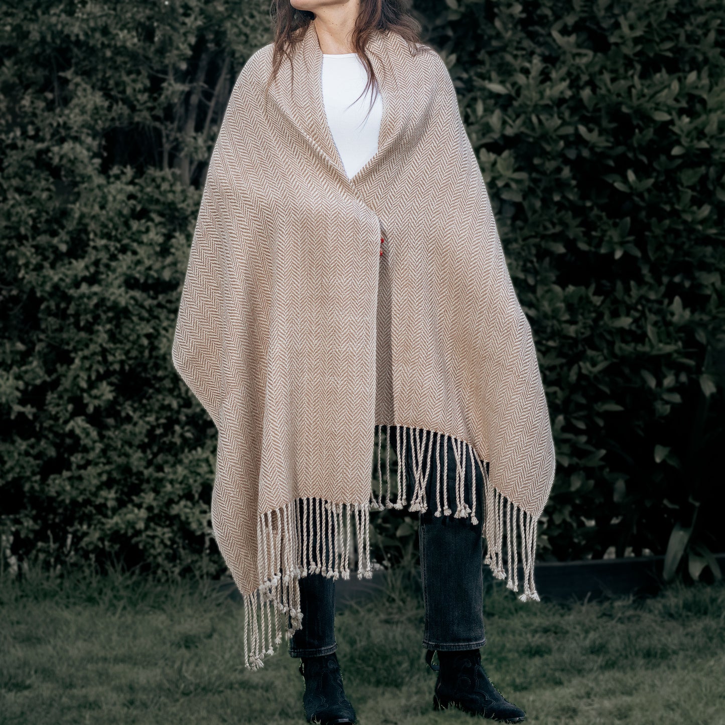 BROWN GEOMETRIC ALPACA SHAWL