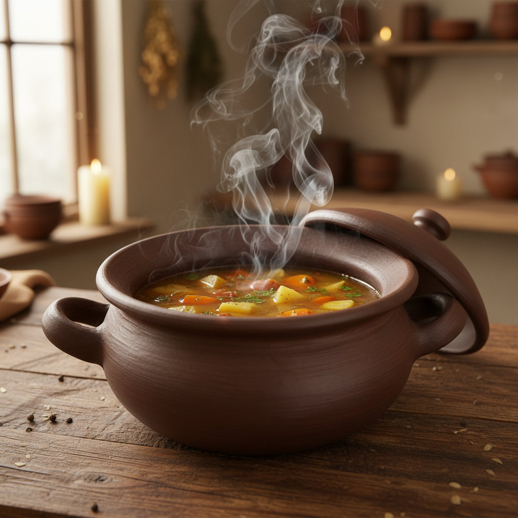 Authentic Handcrafted Pomaire Clay Soup Pot (Olla de Greda)