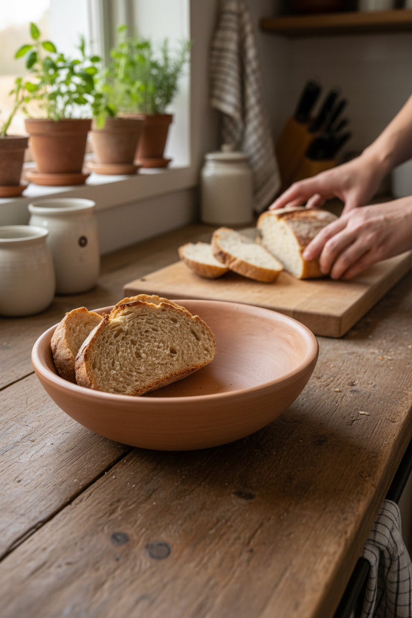 Oval clear clay bowl for everyday