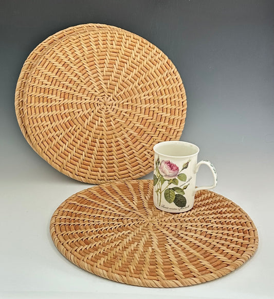 NATURAL FIBER PLACEMATS SET OF FOUR, ROUND, LARGE
