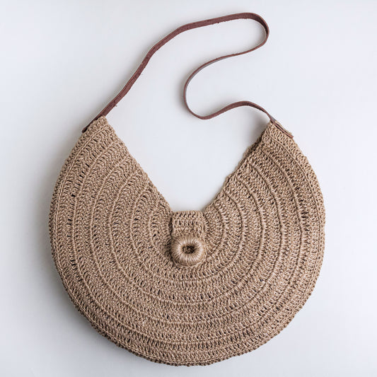 ROUND JUTE & LEATHER BAG