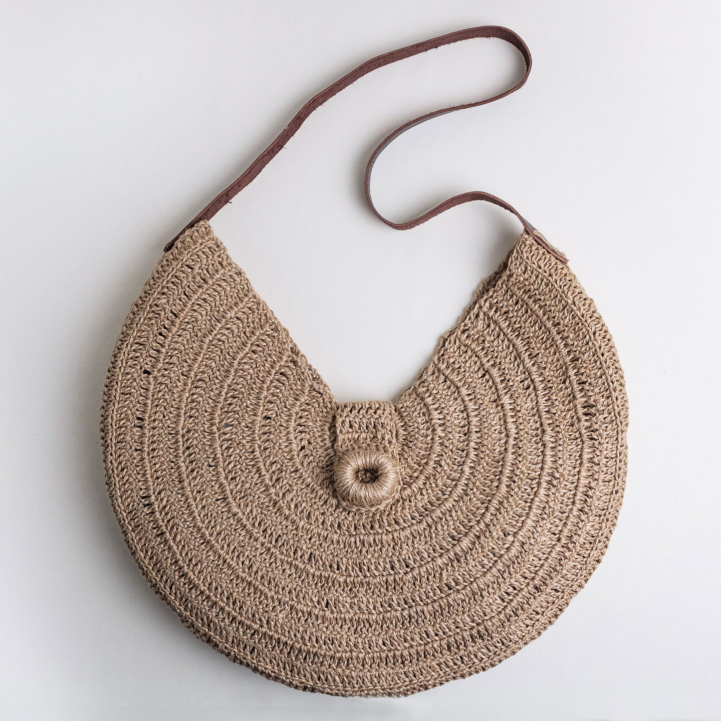 ROUND JUTE & LEATHER BAG