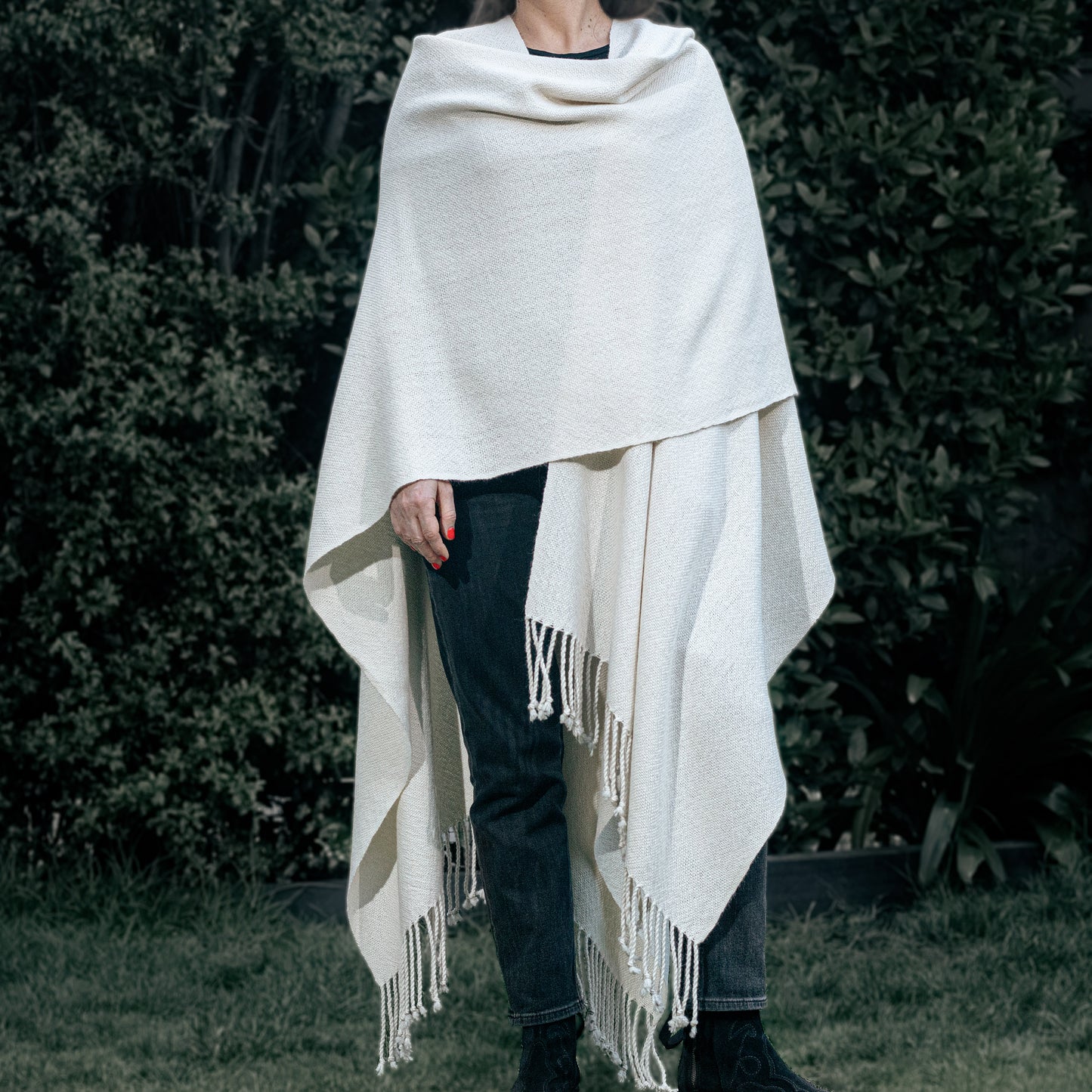 WHITE ALPACA RUANA WRAP
