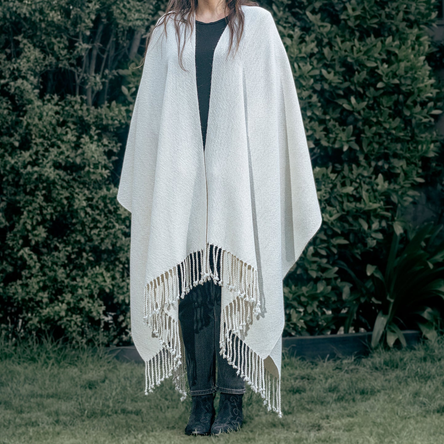 WHITE ALPACA RUANA WRAP