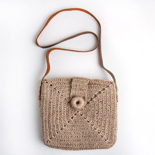 SQUARED JUTE & LEATHER BAG